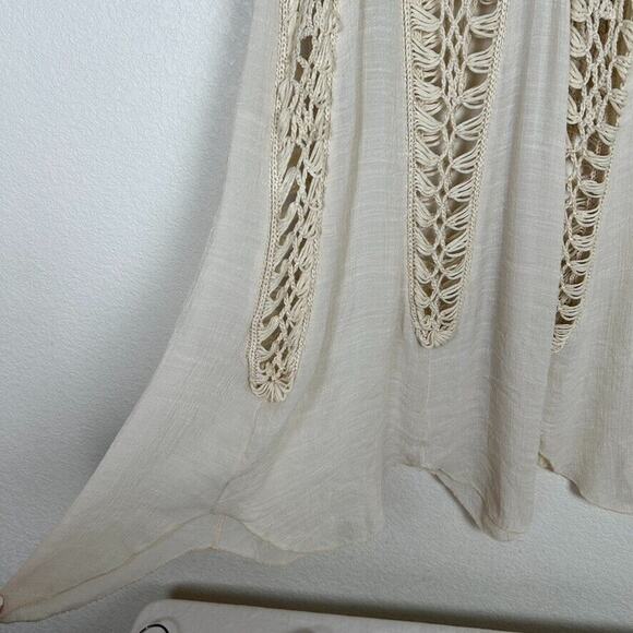 Gauze crochet dress/swim cover sheer fabric asymmetric hem Bohemian Cottage core - Picture 2 of 6